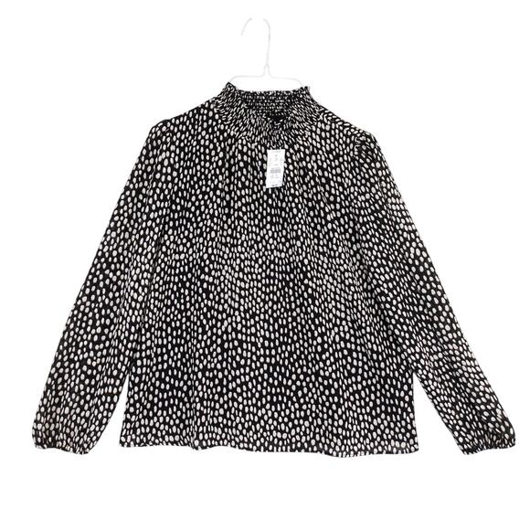 NWT J Crew Women's XS Sheer Smocked Neck Puff Sleeve Spotted Blouse Top Preppy - Picture 1 of 6